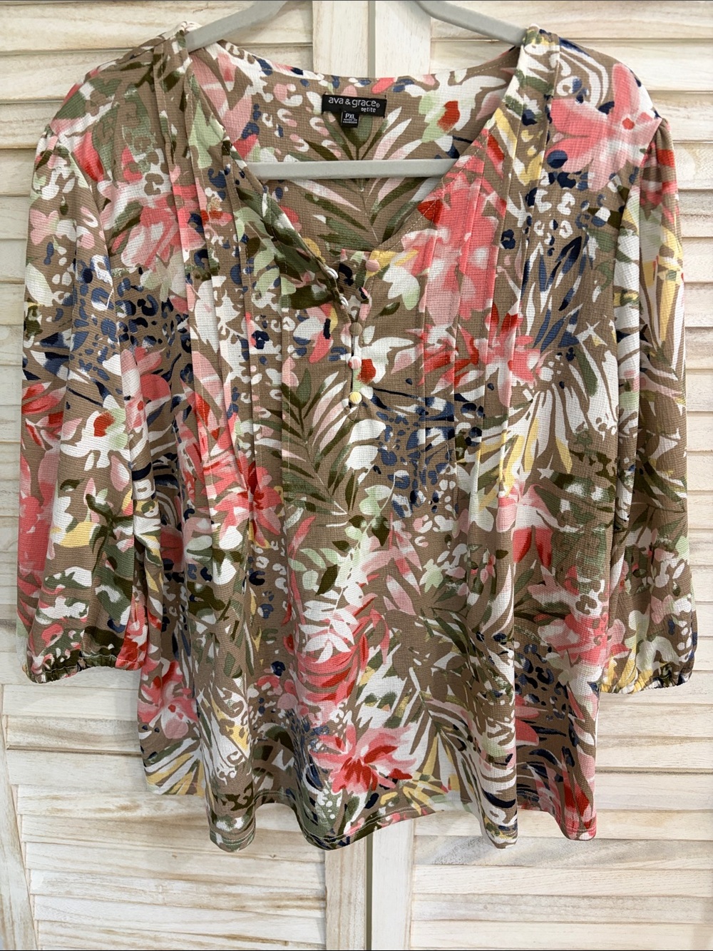 Ava & Grace Floral Tunic Top in Coral, Olive, Navy & Cream